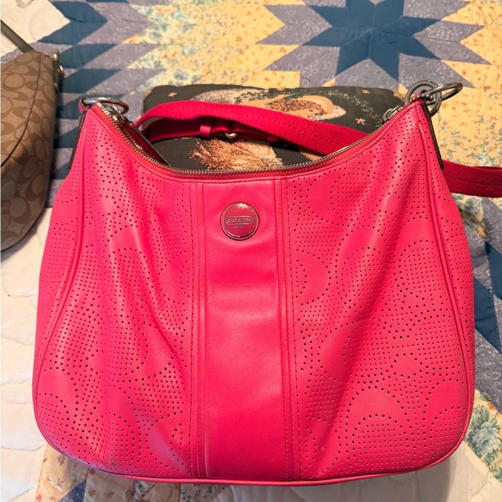 Coach Pink Perforated Leather Satchel
